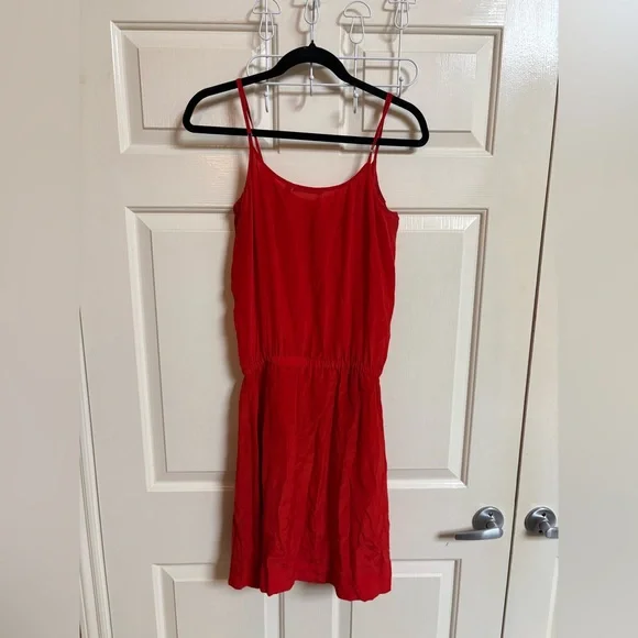 525 America 2010s 100% Silk Ruffle Lapel Red Mini Dress - Picture 2 of 6